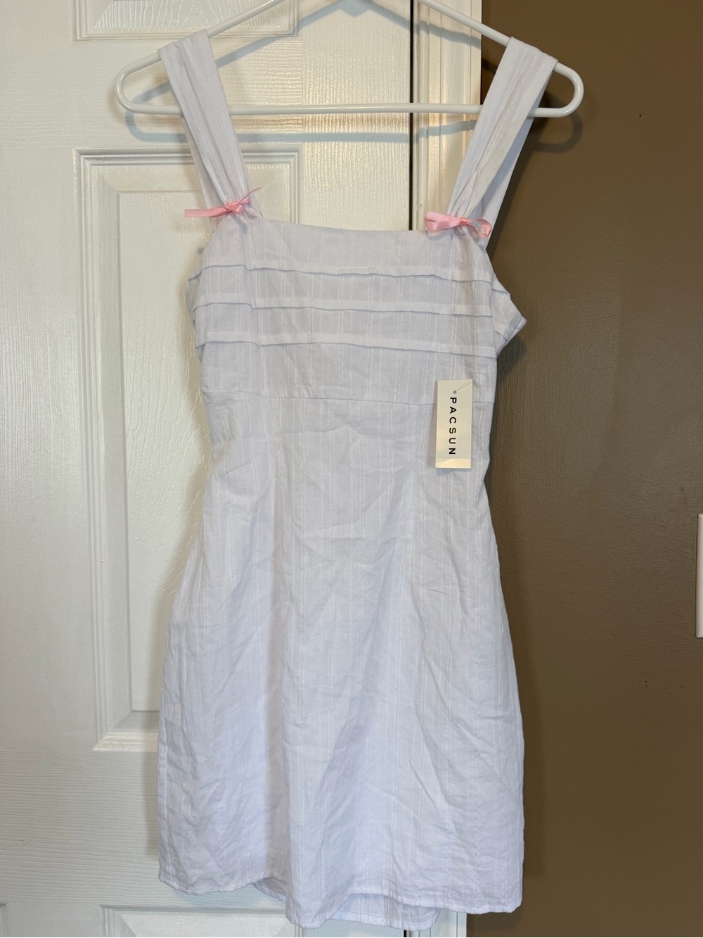NWT Pacsun White Cotton A-Line Sundress with Pink Ribbon